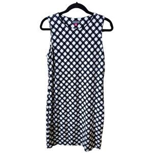 VINCE CAMUTO Navy & White Polka Dot‎ Sleeveless Sheath Dress - Size Large